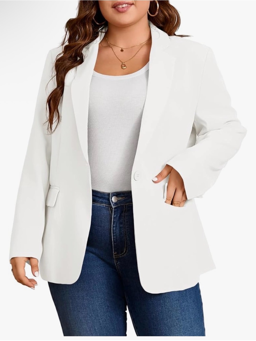 Women's White Single-Button Blazer Jacket